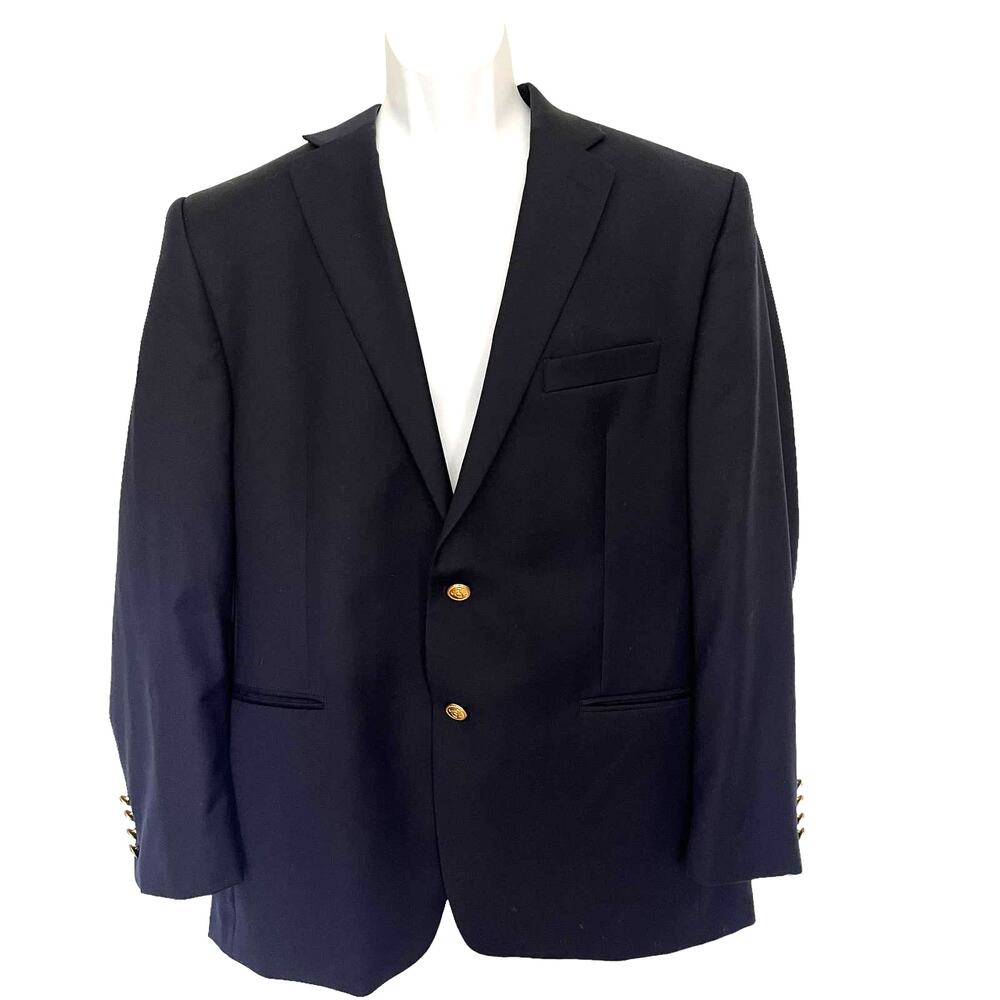 LAUREN RALPH LAUREN 100% Wool Mens Blazers Size 42R Navy 2 Gold Buttons Notch